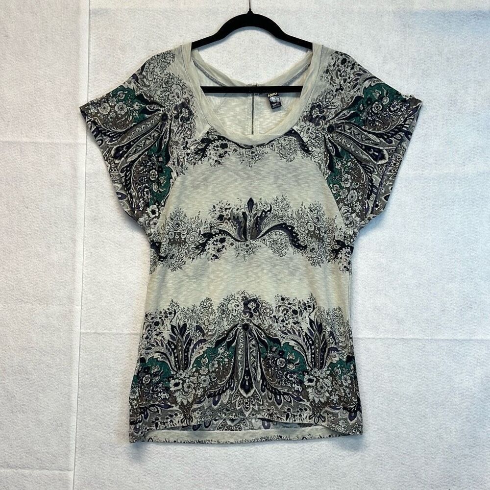 FREE PEOPLE T-Shirt Women’s‎ XS Multicolor Paisley Floral Short Sleeve Boho Top